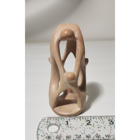 African Soapstone Figurine Hand Carved Family 3 Children 1 Adult 4 in High - Picture 3 of 5